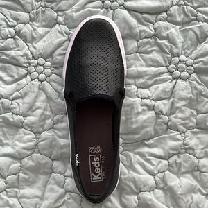 Perforated Leather Black Slip on Shoes